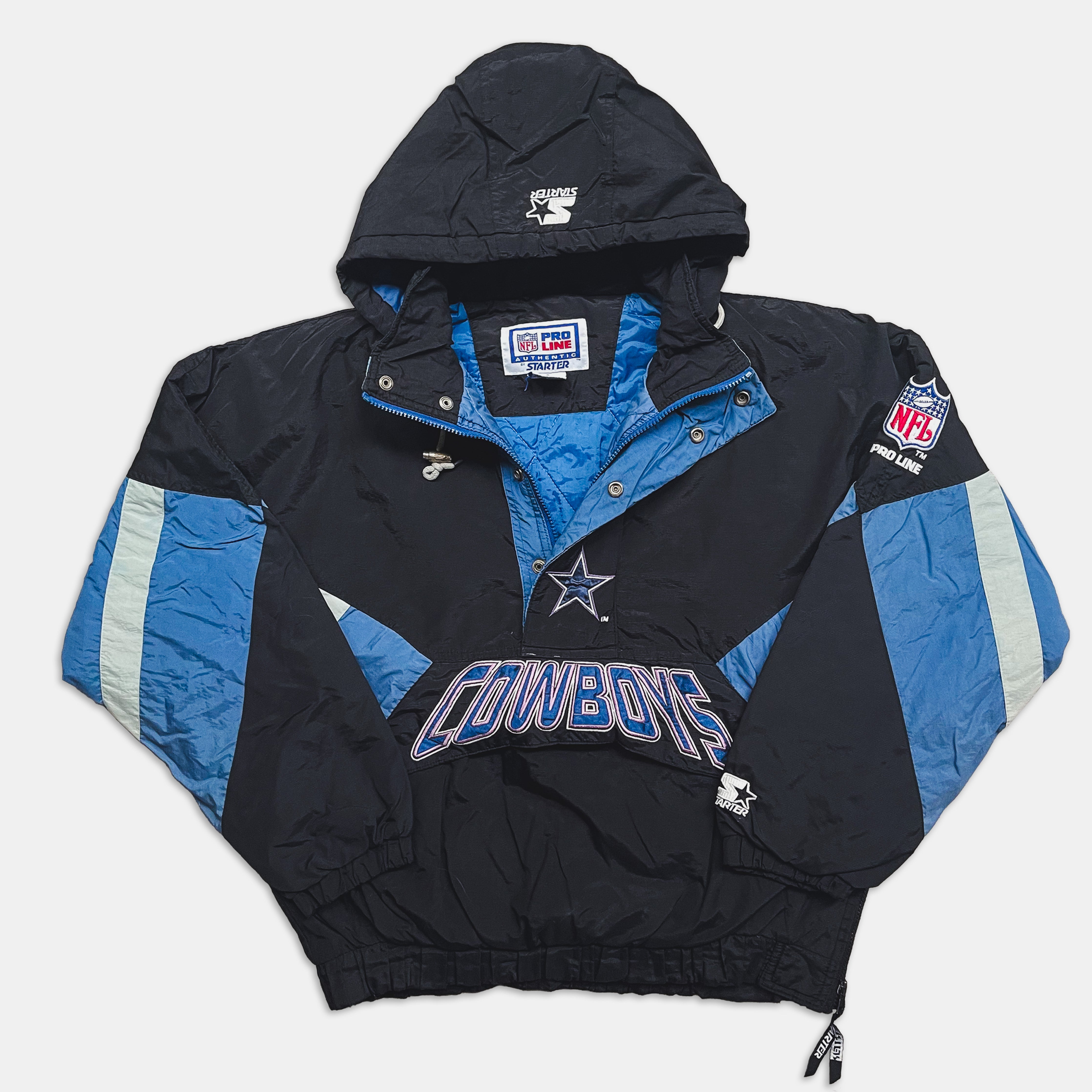 Mens Vintage 1990s Starter Dallas Cowboys Pullover Jacket Drop Step Vintage